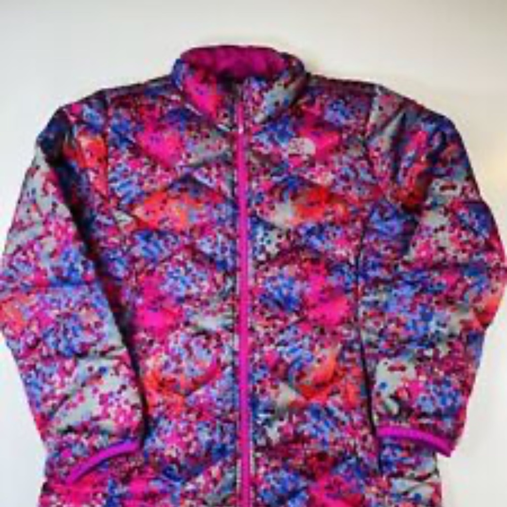 North Face 550 Goose Down Floral Puffer Big Girls Jacket  XL/18.